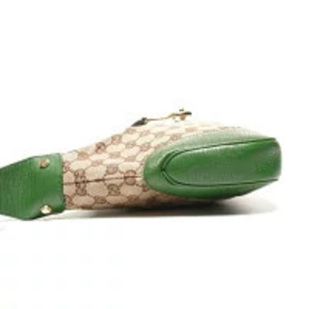 Gucci Hobo GG Sherry One Shoulder Canvas Green Brown Bag